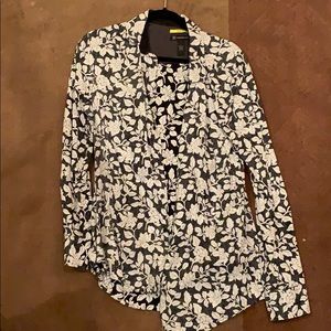 INC Black and White Flower Print Dress Shirt